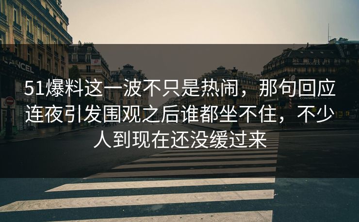 51爆料这一波不只是热闹，那句回应连夜引发围观之后谁都坐不住，不少人到现在还没缓过来